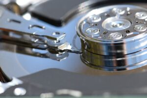 closeup of hard drive disk that stores data backups